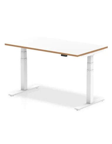 Dynamic Oslo 1400mm Height Adjustable Office Desk White Top Natural Wood Edge OSL0132