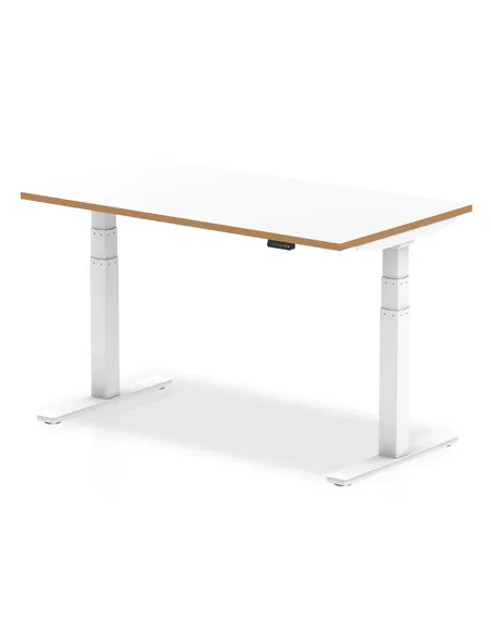 Dynamic Oslo 1400mm Height Adjustable Office Desk White Top Natural Wood Edge OSL0132
