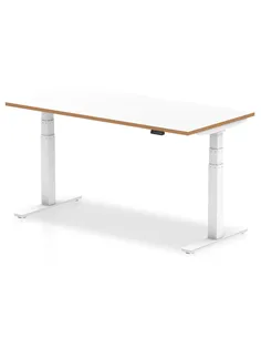 Dynamic Oslo 1600mm Height Adjustable Office Desk White Top Natural Wood Edge OSL0133