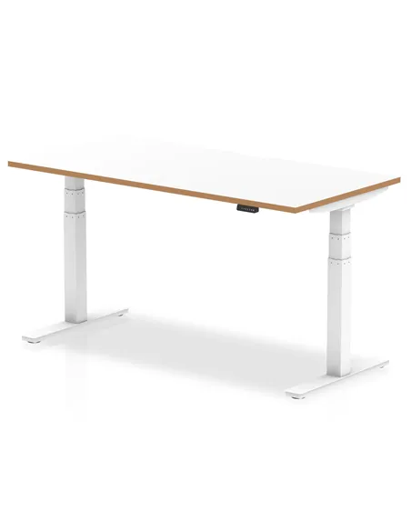 Dynamic Oslo 1600mm Height Adjustable Office Desk White Top Natural Wood Edge OSL0133