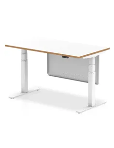 Dynamic Oslo 1400mm Height Adjustable Office Desk White Top Natural Wood Edge Modesty Panel OSL0135
