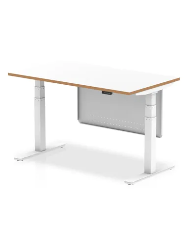 Dynamic Oslo 1400mm Height Adjustable Office Desk White Top Natural Wood Edge Modesty Panel OSL0135