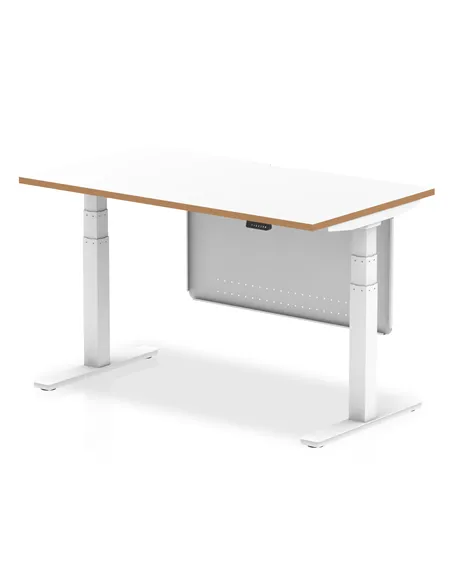 Dynamic Oslo 1400mm Height Adjustable Office Desk White Top Natural Wood Edge Modesty Panel OSL0135