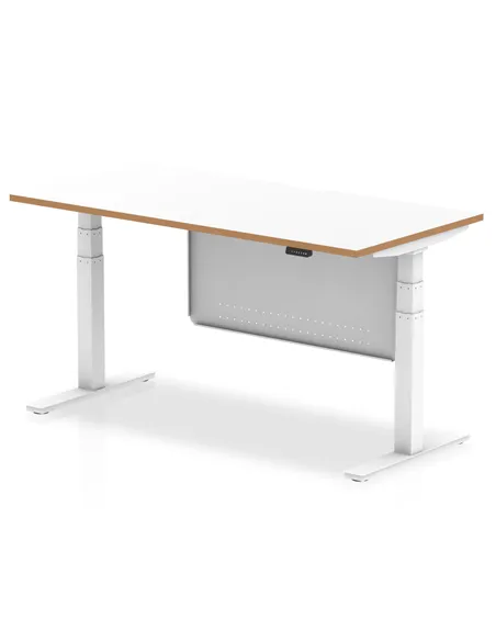 Dynamic Oslo 1600mm Height Adjustable Office Desk White Top Natural Wood Edge Modesty Panel OSL0136
