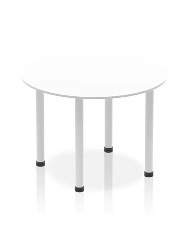 Dynamic Impulse 1000mm Round Table White Top Silver Post Leg I000199