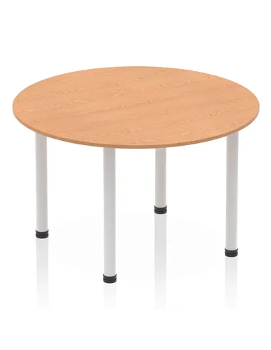 Dynamic Impulse 1200mm Round Table Oak Top Silver Post Leg I000788