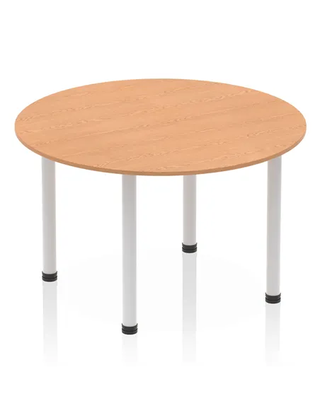 Dynamic Impulse 1200mm Round Table Oak Top Silver Post Leg I000788