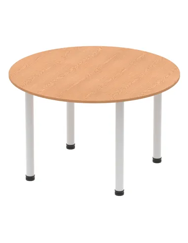 Dynamic Impulse 1200mm Round Table Oak Top Silver Post Leg I000788