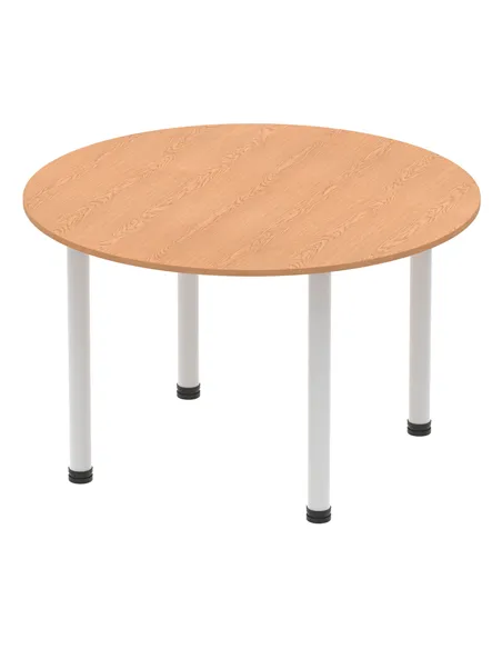 Dynamic Impulse 1200mm Round Table Oak Top Silver Post Leg I000788