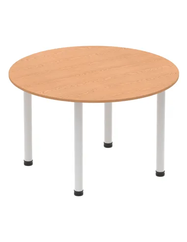 Dynamic Impulse 1200mm Round Table Oak Top Silver Post Leg I000788