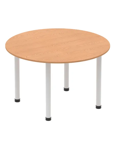 Dynamic Impulse 1200mm Round Table Oak Top Silver Post Leg I000788