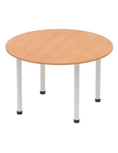 Dynamic Impulse 1200mm Round Table Oak Top Silver Post Leg I000788