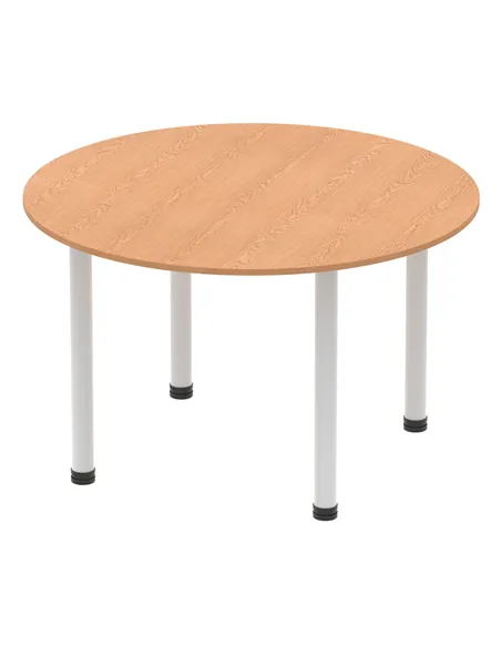 Dynamic Impulse 1200mm Round Table Oak Top Silver Post Leg I000788