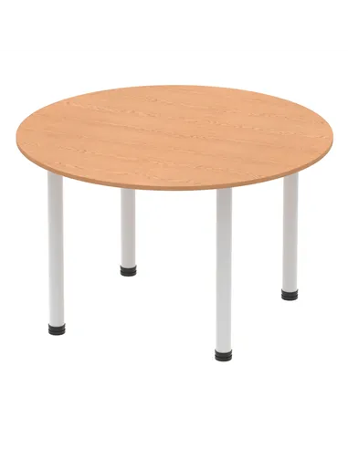 Dynamic Impulse 1200mm Round Table Oak Top Silver Post Leg I000788