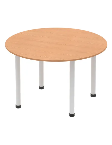 Dynamic Impulse 1200mm Round Table Oak Top Silver Post Leg I000788