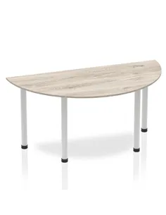Dynamic Impulse 1600mm Semi-Circle Table Grey Oak Top Silver Post Leg I003250