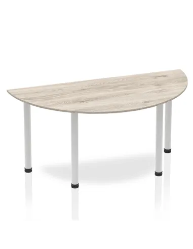 Dynamic Impulse 1600mm Semi-Circle Table Grey Oak Top Silver Post Leg I003250