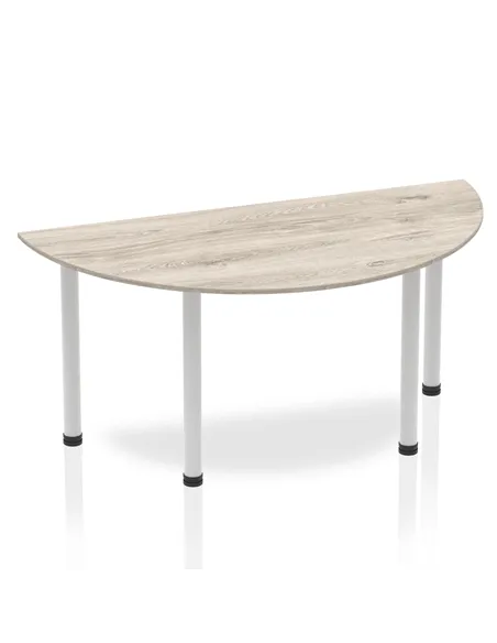 Dynamic Impulse 1600mm Semi-Circle Table Grey Oak Top Silver Post Leg I003250