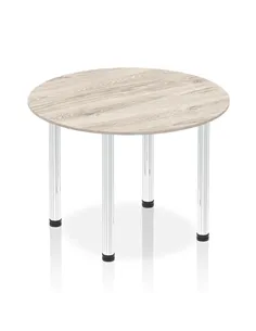 Dynamic Impulse 1000mm Round Table Grey Oak Top Chrome Post Leg I003758