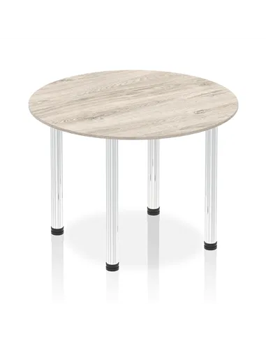 Dynamic Impulse 1000mm Round Table Grey Oak Top Chrome Post Leg I003758