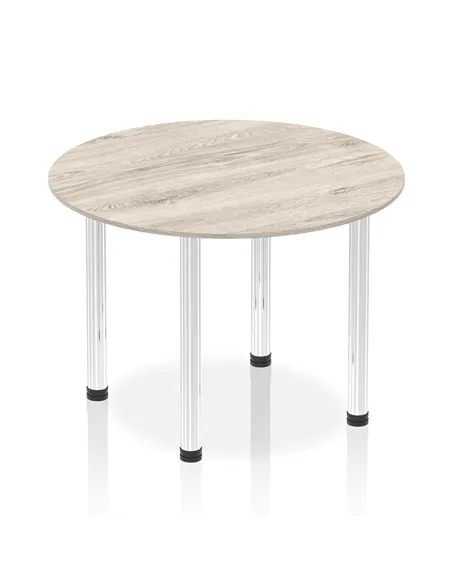 Dynamic Impulse 1000mm Round Table Grey Oak Top Chrome Post Leg I003758