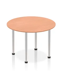 Dynamic Impulse 1000mm Round Table Beech Top Brushed Aluminium Post Leg I003759