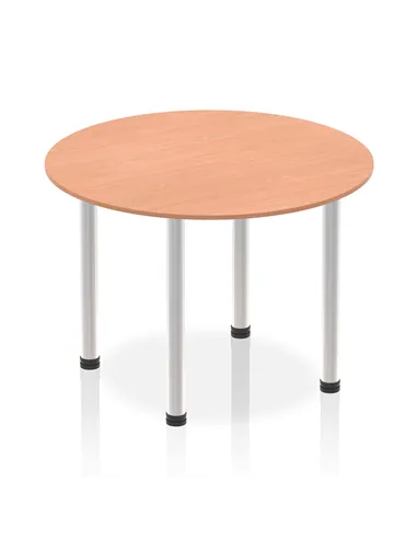 Dynamic Impulse 1000mm Round Table Beech Top Brushed Aluminium Post Leg I003759