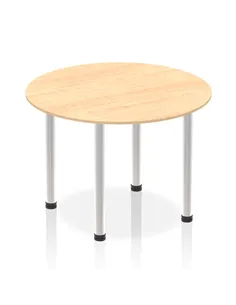 Dynamic Impulse 1000mm Round Table Maple Top Brushed Aluminium Post Leg I003760