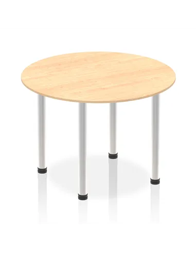 Dynamic Impulse 1000mm Round Table Maple Top Brushed Aluminium Post Leg I003760