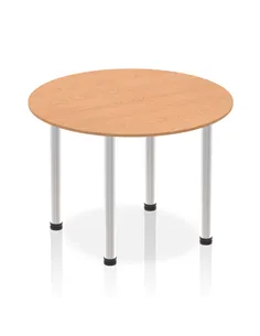 Dynamic Impulse 1000mm Round Table Oak Top Brushed Aluminium Post Leg I003761