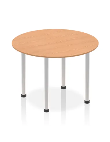 Dynamic Impulse 1000mm Round Table Oak Top Brushed Aluminium Post Leg I003761