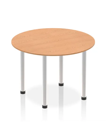 Dynamic Impulse 1000mm Round Table Oak Top Brushed Aluminium Post Leg I003761