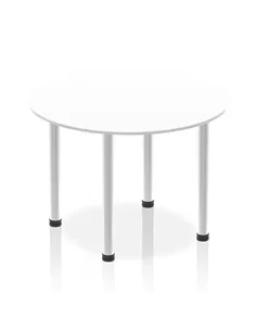 Dynamic Impulse 1000mm Round Table White Top Brushed Aluminium Post Leg I003762