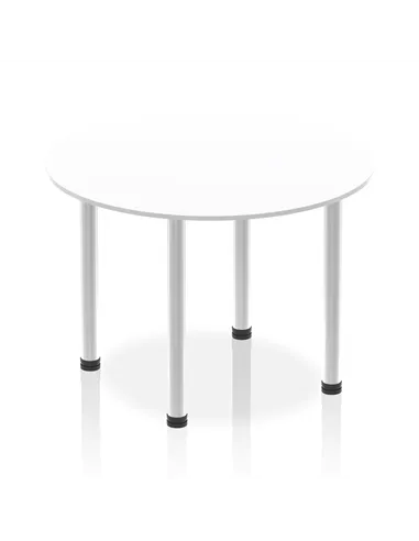 Dynamic Impulse 1000mm Round Table White Top Brushed Aluminium Post Leg I003762