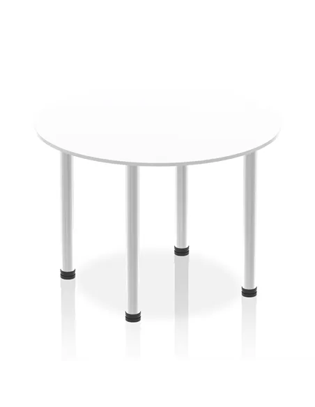 Dynamic Impulse 1000mm Round Table White Top Brushed Aluminium Post Leg I003762