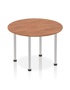 Dynamic Impulse 1000mm Round Table Walnut Top Brushed Aluminium Post Leg I003763