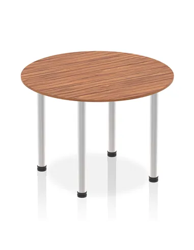 Dynamic Impulse 1000mm Round Table Walnut Top Brushed Aluminium Post Leg I003763