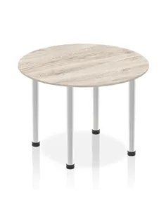 Dynamic Impulse 1000mm Round Table Grey Oak Top Brushed Aluminium Post Leg I003764