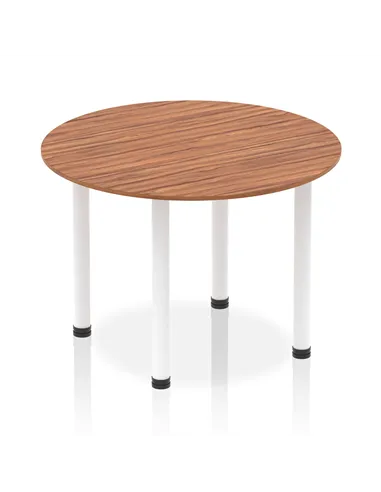 Dynamic Impulse 1000mm Round Table Walnut Top White Post Leg I003769