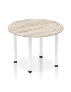 Dynamic Impulse 1000mm Round Table Grey Oak Top White Post Leg I003770