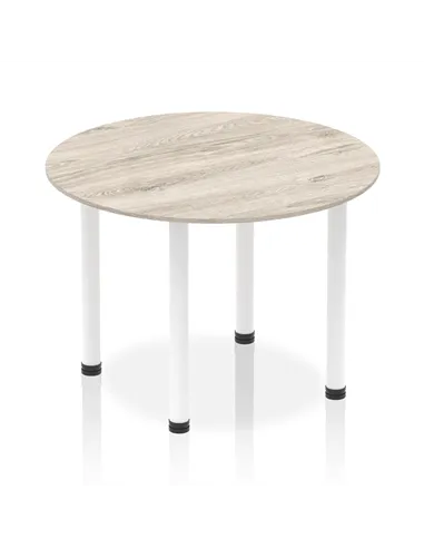 Dynamic Impulse 1000mm Round Table Grey Oak Top White Post Leg I003770