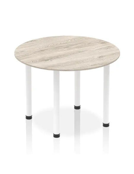 Dynamic Impulse 1000mm Round Table Grey Oak Top White Post Leg I003770