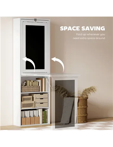 HOMCOM Wall Mounted Computer Desk, Folding Study Table with Black Board and Bookshelf, Multifunctional Floating Writing Desk for