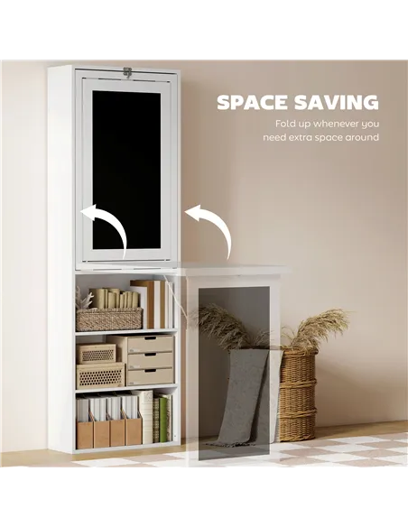 HOMCOM Wall Mounted Computer Desk, Folding Study Table with Black Board and Bookshelf, Multifunctional Floating Writing Desk for