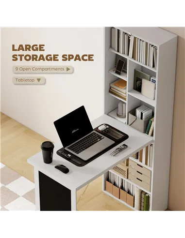 HOMCOM Wall Mounted Computer Desk, Folding Study Table with Black Board and Bookshelf, Multifunctional Floating Writing Desk for