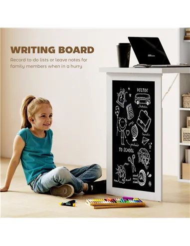 HOMCOM Wall Mounted Computer Desk, Folding Study Table with Black Board and Bookshelf, Multifunctional Floating Writing Desk for
