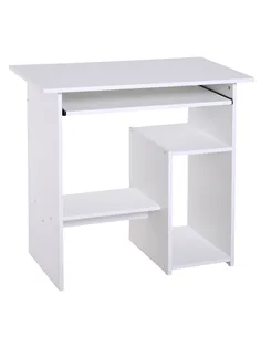 HOMCOM Compact Small Computer Table Wooden Desk Keyboard Tray Storage Shelf Modern Corner Table Home Office White