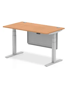 Dynamic Air Modesty 1400 x 800mm Height Adjustable Office Desk Oak Top Cable Ports Modesty Panel HA01338