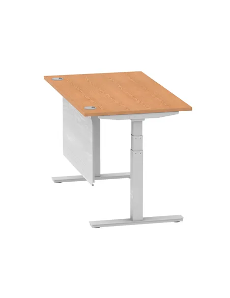 Dynamic Air Modesty 1400 x 800mm Height Adjustable Office Desk Oak Top Cable Ports Modesty Panel HA01338