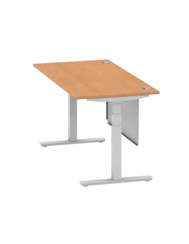 Dynamic Air Modesty 1600 x 800mm Height Adjustable Office Desk Oak Top Cable Ports Modesty Panel HA01339